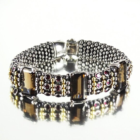 ***SOLD***LAGOS Caviar Sterling Silver Smoky Topaz & Rhodolite Garnet Bracelet - Picture 1 of 12